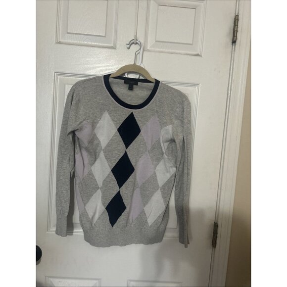J. Crew Light Gray Argyle Light Weight Crewneck Sweater Women’s Size Small - Picture 1 of 3